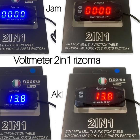 ✹ Voltmeter Aki Rizoma Volt Meter Digital Dan Jam Waterproof Universal ♪