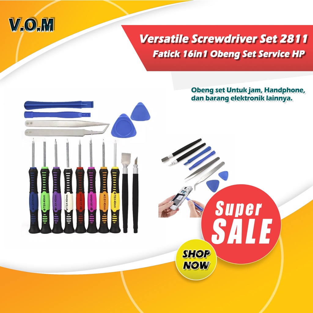 VOM Versatile Screwdriver Set 2811 Fatick 16in1 Obeng Set Service HP 0561