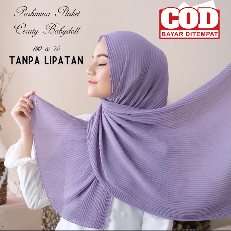 Krudung Pashmina Plisket Ceruty Babydoll / [TANPA PATAHAN] / Pashmina Plisket Sahwl / Pashmina Cerut