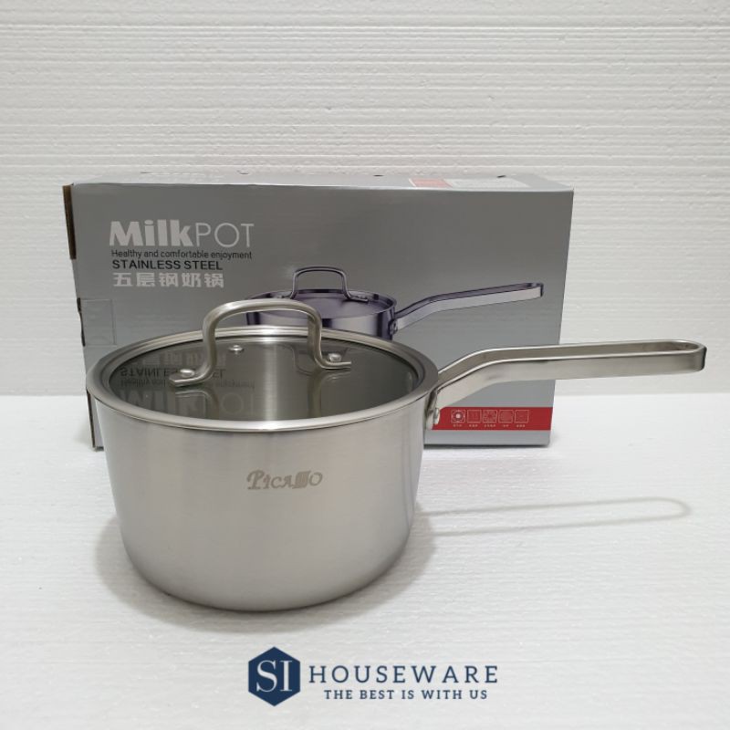 Sauce Pan Stainless 304 with Glass lid PICASSO / Panci Susu Tutup Kaca Picasso