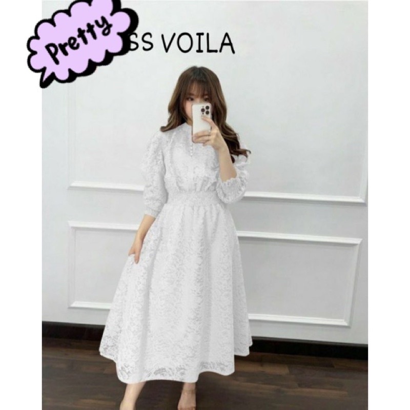 VOILA VOGUE DRESS BRUKAT TERBARU / MAXI DRESS WANITA FASHION CASUAL TRENDY / Gaun pesta ala korean style / Midi dress brokat natal / Party dress cantik