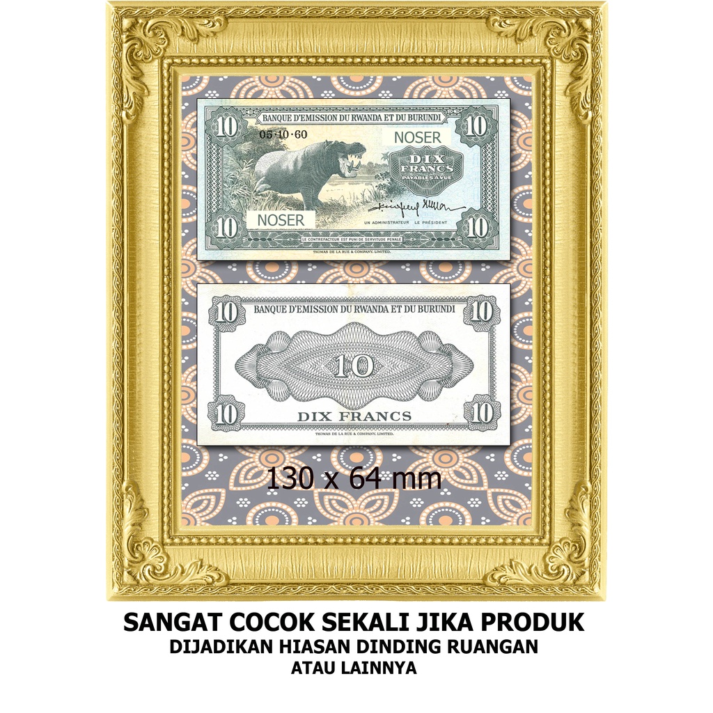 Uang repro 10 Rwanda tahun 60 hiasan dinding bukan asli