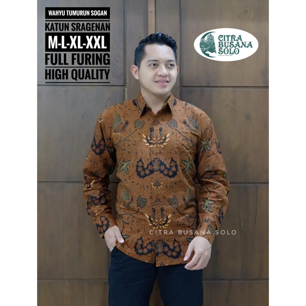 WAHYU TUMURUN SOGAN Kemeja Batik Pria Full Furing Bahan Katun Sragenan