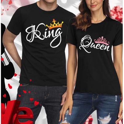 KAOS Baju Couple Pasangan Keluarga Distro Gambar King Queen Bisa Request Lengan Panjang Viral