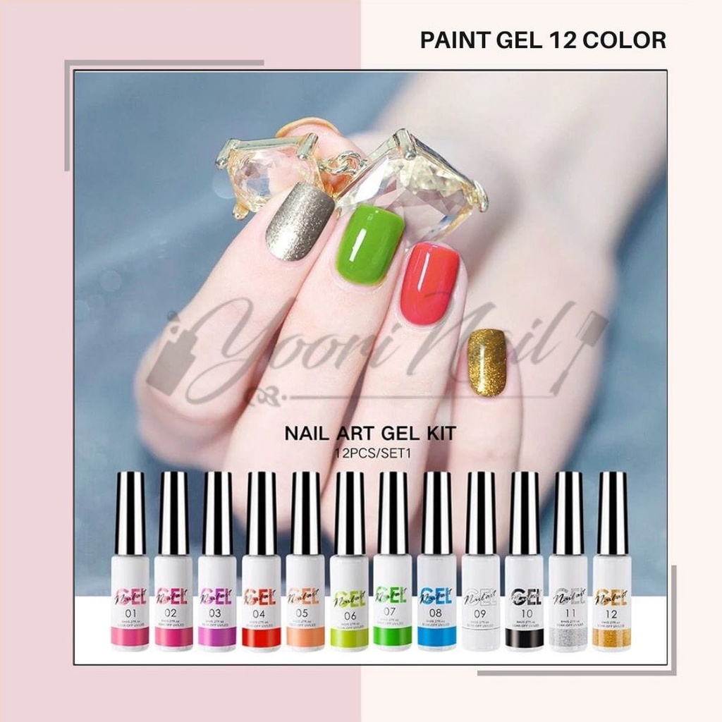 12 colors paint gel liner set glitter liner color gliter paint nail art uv gel 12 warna 12pcs