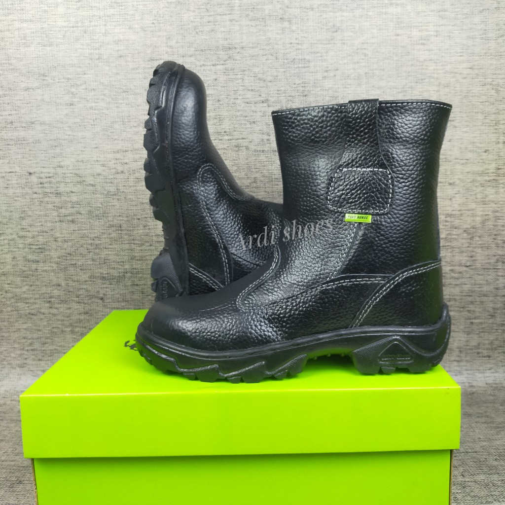 Sepatu Safety Boots Pria Kulit Asli Sepatu Tinggi Proyek Septi Cowok Lapangan Sepatu Ujung Besi