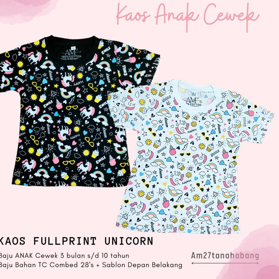 BAJU KAOS UNICORN RAINBOW PONY Fullprint 3 bulan s/d 10 tahun Merk AM27 {Mlk31au22y}