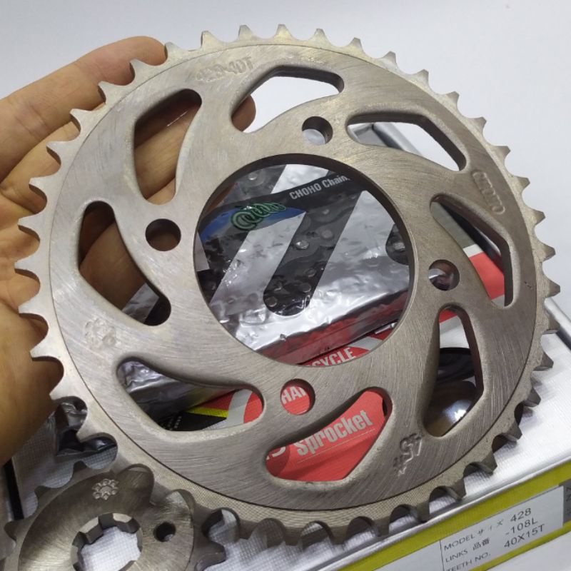 Choho Gear Paket Set Vega ZR Vega RR Jupiter Z115 Robot Force Fi 15T/40T 428-108L Gear Depan Belakang dan Rantai-1