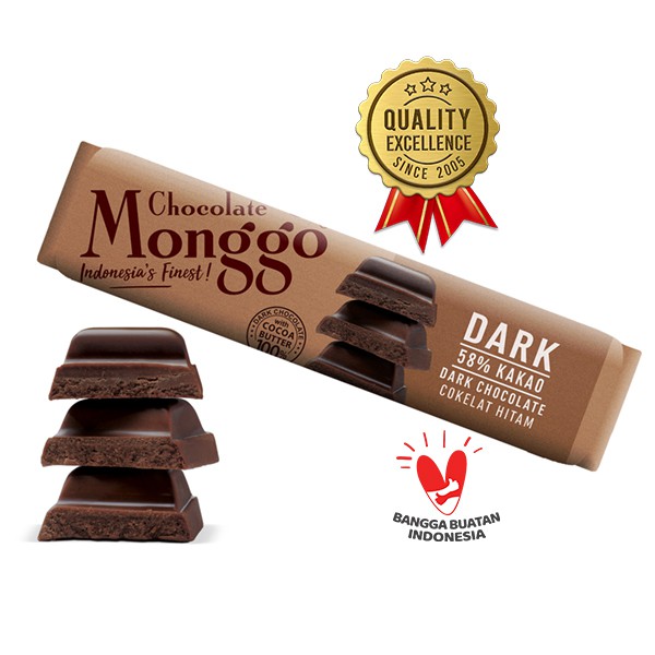 

Chocolate Monggo | Dark Chocolate 58% Cocoa 40gr | Coklat Murni 100% Cocoa Butter | Cokelat Kakao | Snack anak