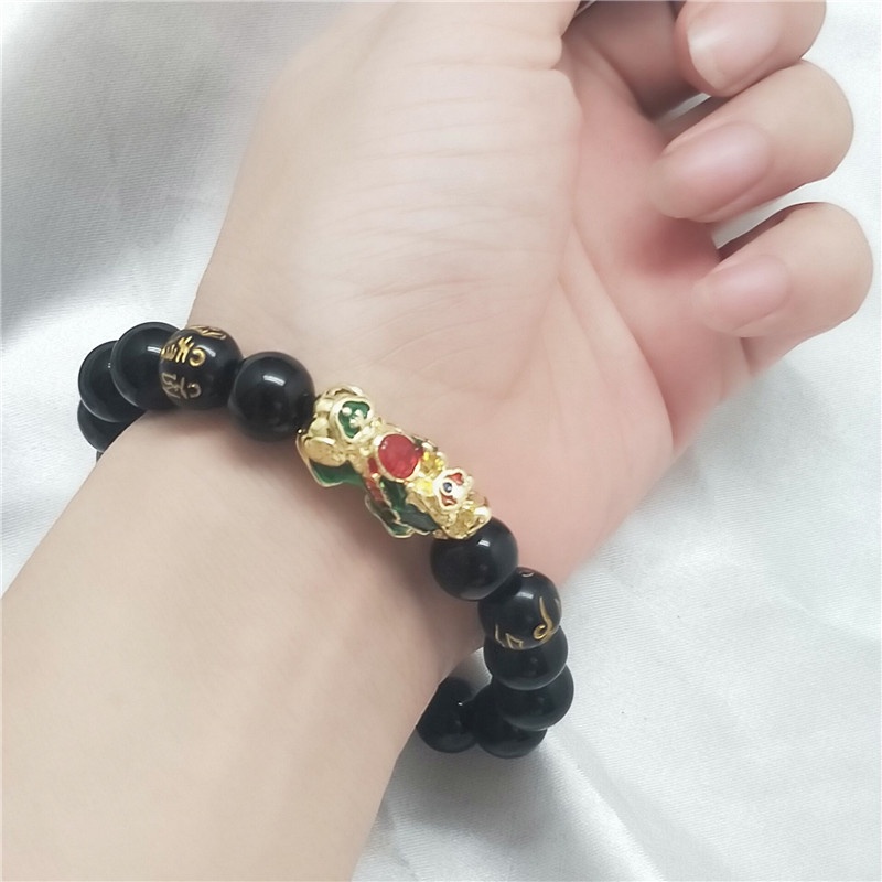 Imitasi obsidian double Pixiu gelang pria dan wanita hitam manik gelang siaran langsung ornamen