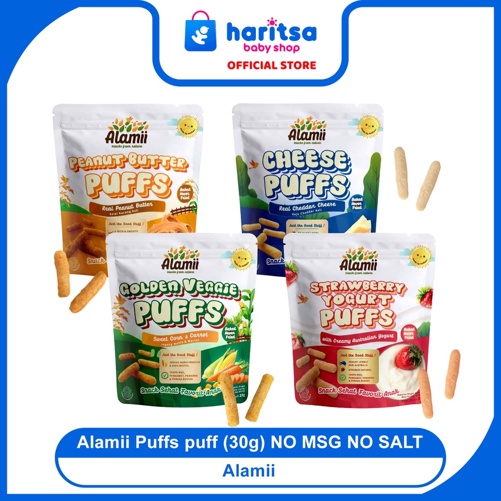 Alamii Puffs puff 25g / 30g NO MSG NO SALT Snack Mpasi Bayi Cheese Puffs Peanut Butter Puffs Sweet Corn Puffs