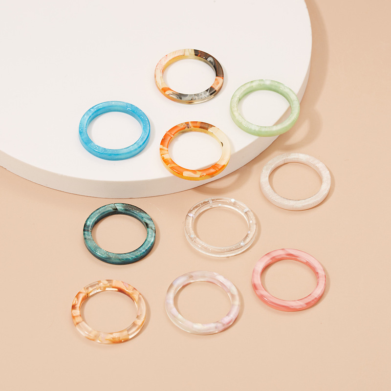 10pcs Mixed Color Resin Joint Ring Set Fashion Jewelry Birthday Gift