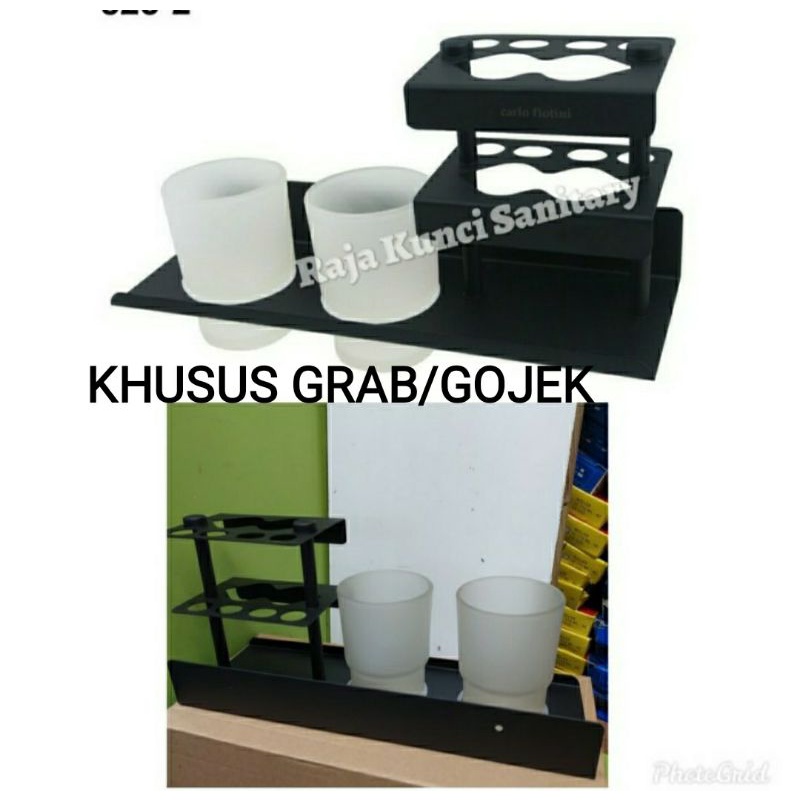 Tempat Sikat Gigi Stainless Hitam Black/Rak Sikat Gigi 2 Glass Stainless Hitam Black/Rak Kamar Mandi