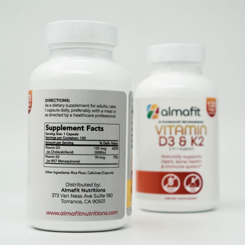Original Almafit Vitamin D3 5000 Iu + K2 90 Mcg Jantung Tulang Imunitas Mencegah Perburukan Gangguan Ginjal