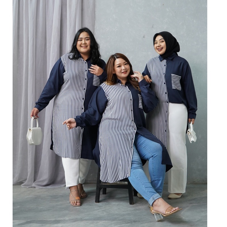 VITSEL STORE OFFICIAL-KEMEJA JUMBO / BIG SIZE | ADZANA TUNIK NAVY