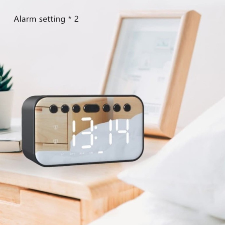 Jam Mirror Alarm Speaker Bluetooth Clock Serbaguna Dekorasi Interior