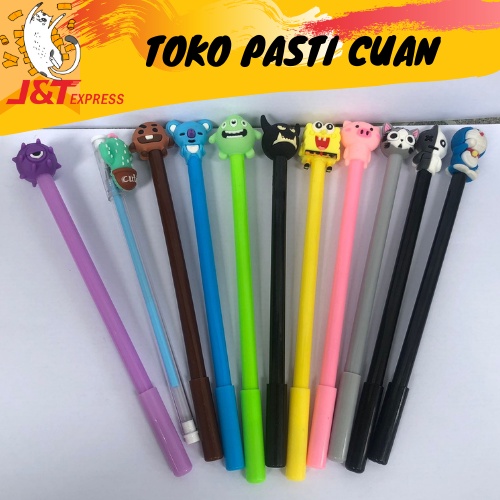 

pulpen gel karakter random isi 4/8/12 bisa COD kerperluan sekolah pena lucu pen imut bolpen fancy unik termurah import tinta hitam