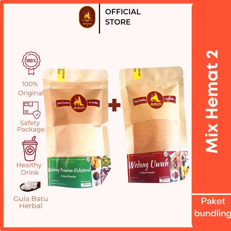 

Paket Wedang MIX Hemat 2 ( Pouch- Wedang Uwuh Ekstrak Instant + Wedang Jahe Kelor Ekstrak Instant) "RADJA" - Bundling Sehat