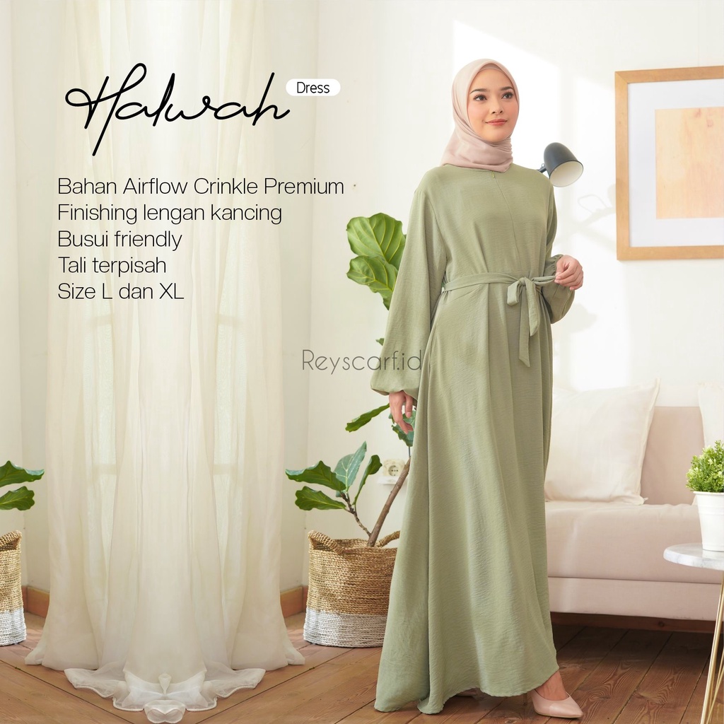 Halwah Dress By Reyscarf Gamis Dewasa Jumbo Luxury Bahan  Airflow Crinkle Premium Terbaik I Bisa COD