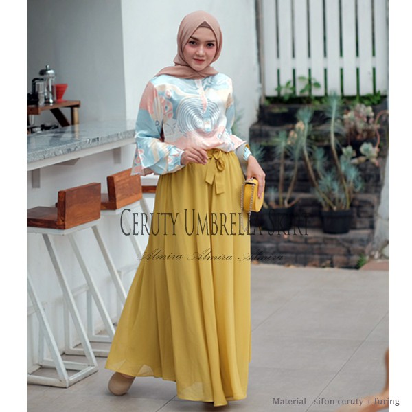 Rok Sifon Panjang Wanita Muslimah Chiffon Ceruti Umbrella Skirt Griyaraditya Almira