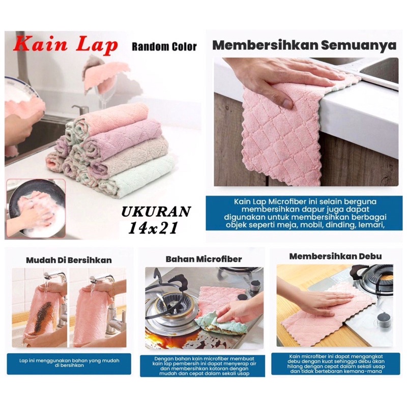 Kain Lap Dapur Multifungsi Microfiber Anti Minyak Ukuran 14X21