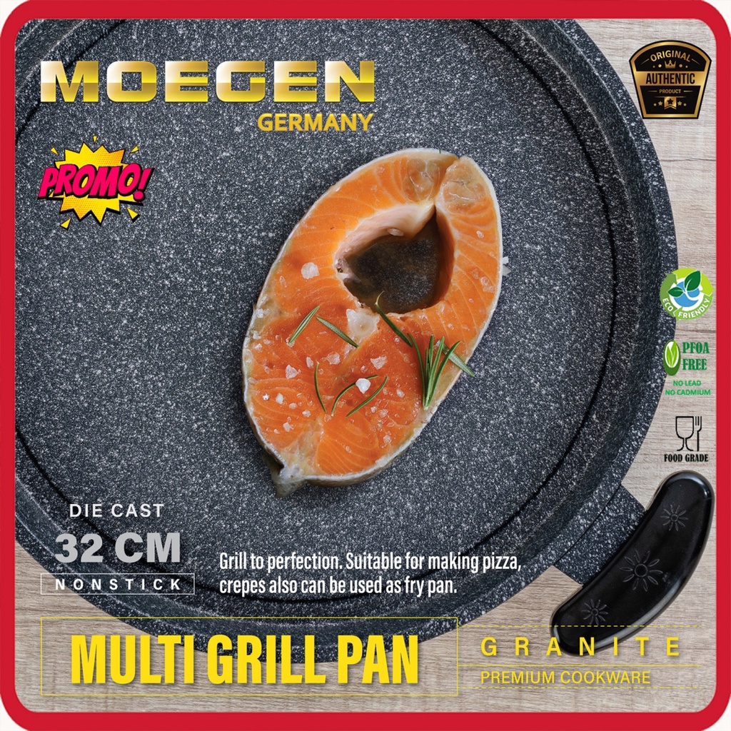 ORIGINAL MOEGEN Germany multi grill bulgogi pizza roaster bbq crepe barbeque pan 32cm granite series Tanpa Tutup Kaca