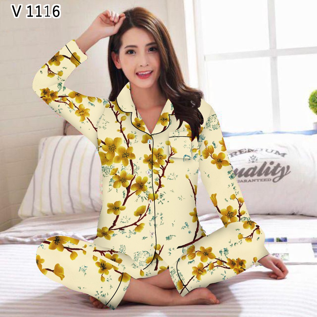 BJ-Piyama PP Wanita Dewasa Murah motif Karakter - Baju tidur lengan Panjang-Sakura Kuning
