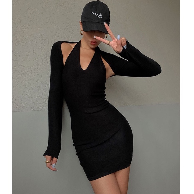 【Vanessa】Sexy Halter Bodycon Dress/Halter Dress &amp; Short Cardigan Set 7150