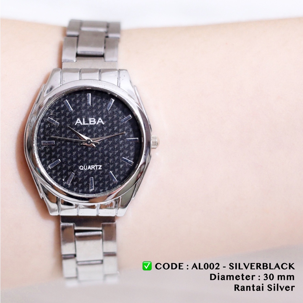 Jam tangan wanita rantai stainless silver free baterai cadangan alba AL001