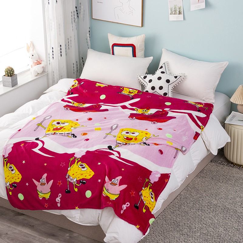 COD - HK - Selimut Karakter Bulu Halus Jumbo 150x200cm - Selimut Jumbo Doraemon Import-Spongebob