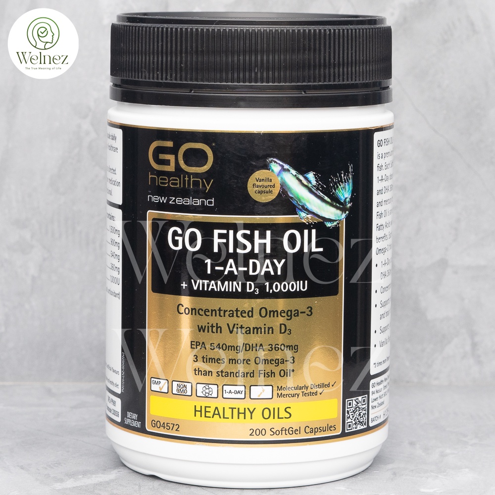 GO Healthy Fish Oil + Vitamin D3 1000 IU 200 SoftGel Capsules 1-A-Day