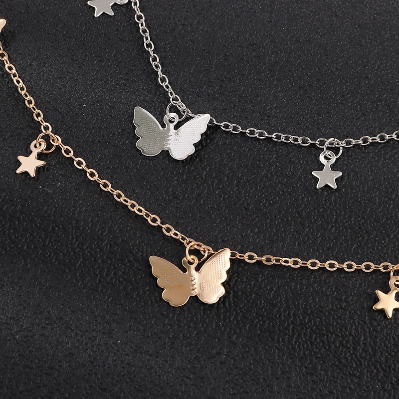 Kalung Rantai Choker Liontin Kupu-Kupu Bintang Sequin Gaya Korea Untuk Aksesoris
