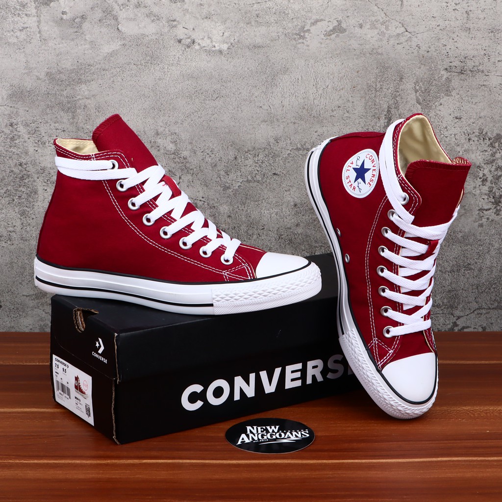 Sepatu Converse Chuck Taylor All Star Classic Red Merah Maroon White Putih High Tinggi