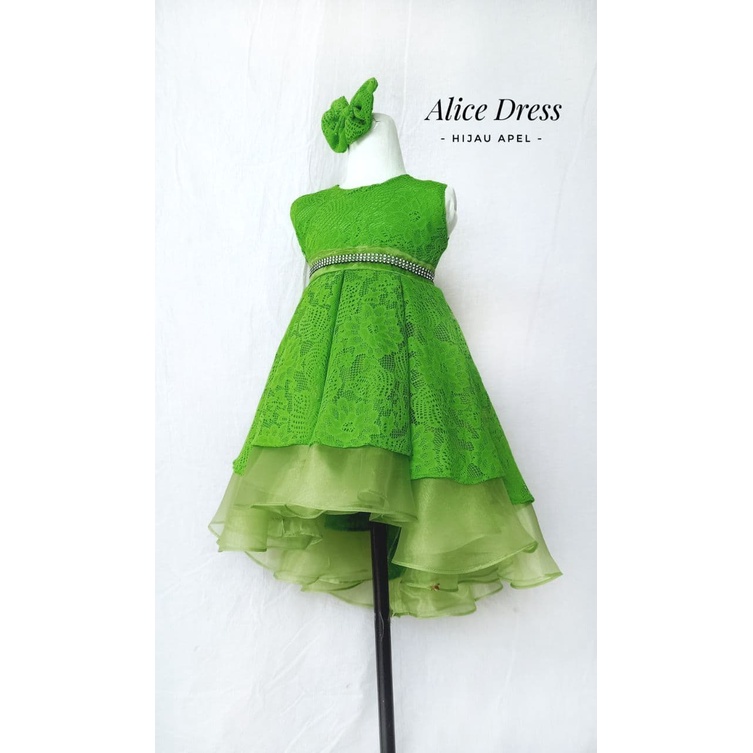 Alice Dress/Dress Alice Anak dan Dewasa Kekinian/Dress Alice Warna Hijau Apel/Gaun Bridesmaid/Dress 