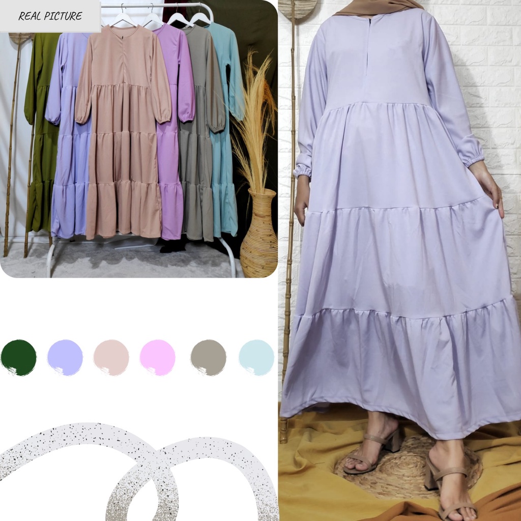 Gamis Wanita BUSUI Lengan Panjang Fashion Muslim Diora Fit  L-XL Lingkar Dada 100cm Panjang 130cm