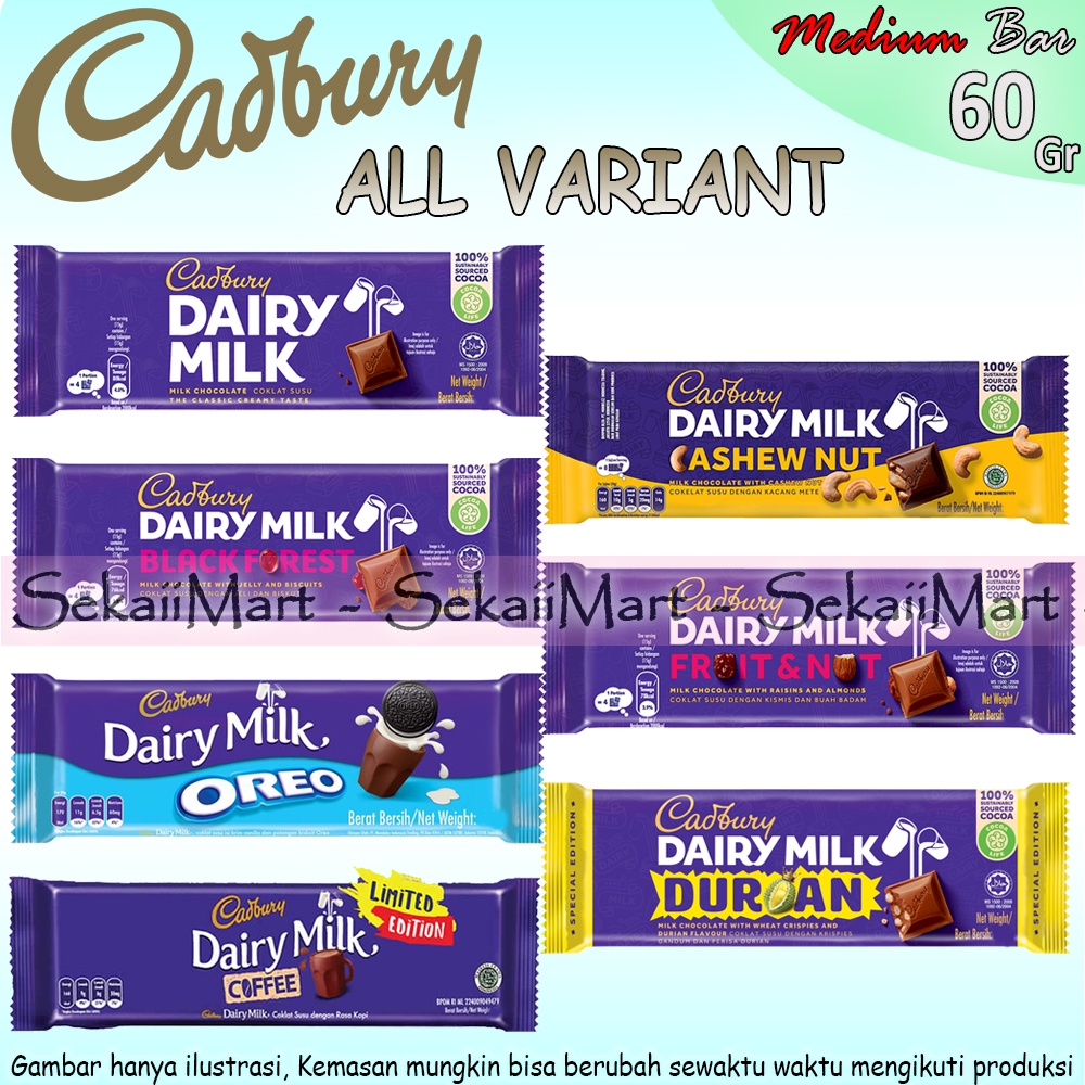 

CADBURY Cokelat 60g Semua Rasa Lengkap Bar Sedang - Chocolate Medium Bar All Variant