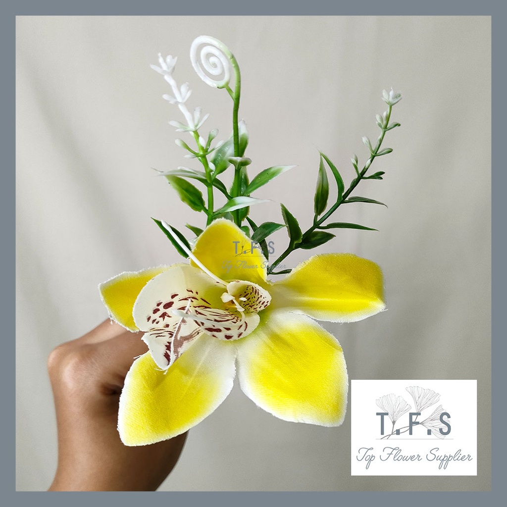 Artificial Flower Cattleya Orchids Bunga Plastik Palsu Buatan Dekorasi Hias Pajangan Rumah Kantor-YELLOW