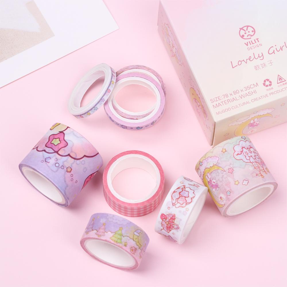 Chookyy 8roll/set Washi Tape Perlengkapan Sekolah Daun Hijau Kaktus Dicetak Multi-Warna Hias Scrapbooking Stiker