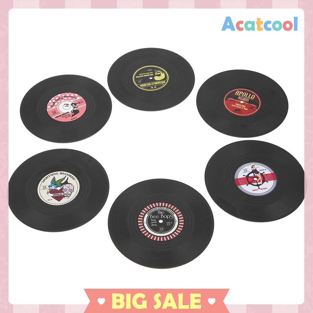 6pcs/set Round Anti-slip Heat Resistant CD Vinyl Record Coasters Placemat