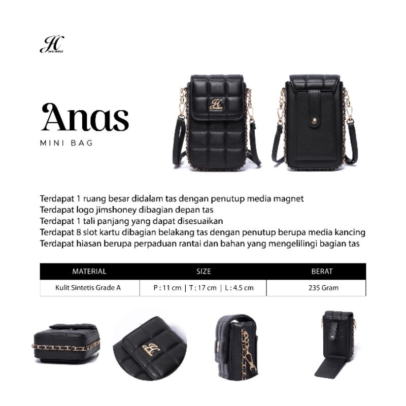 Anas MiniBag Jimshoney Original Tas Selempang Wanita Tas Hp Pouch Fashion Import realpic cod