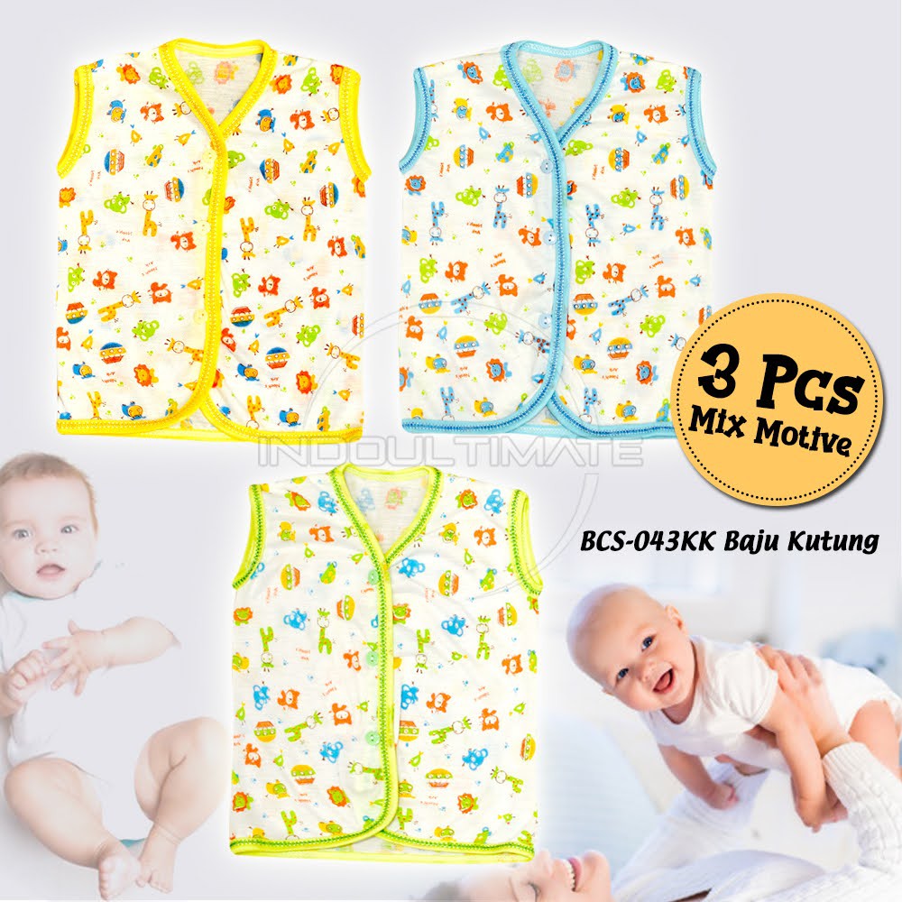 3pcs Kaos Bayi kutung tanpa lengan Newborn Baru Lahir BCS-043KK Atasan Bayi singlet  Pakaian Bayi