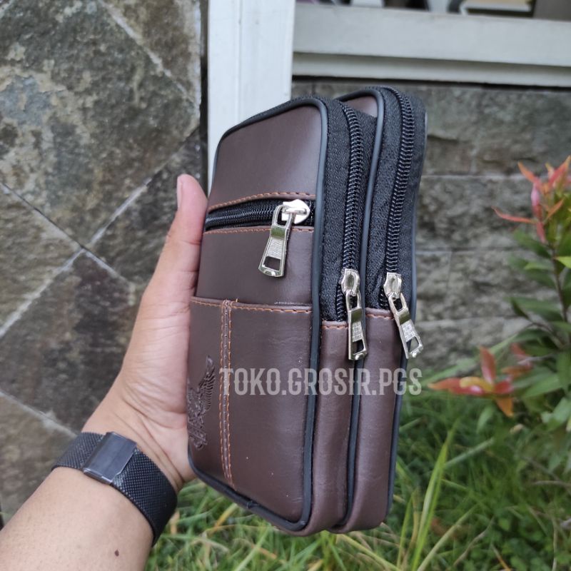 Tas Tempat Hp Pinggang Premium | Tas Hp Pinggang 3 Slot Sling Phone Kulit Sintetis