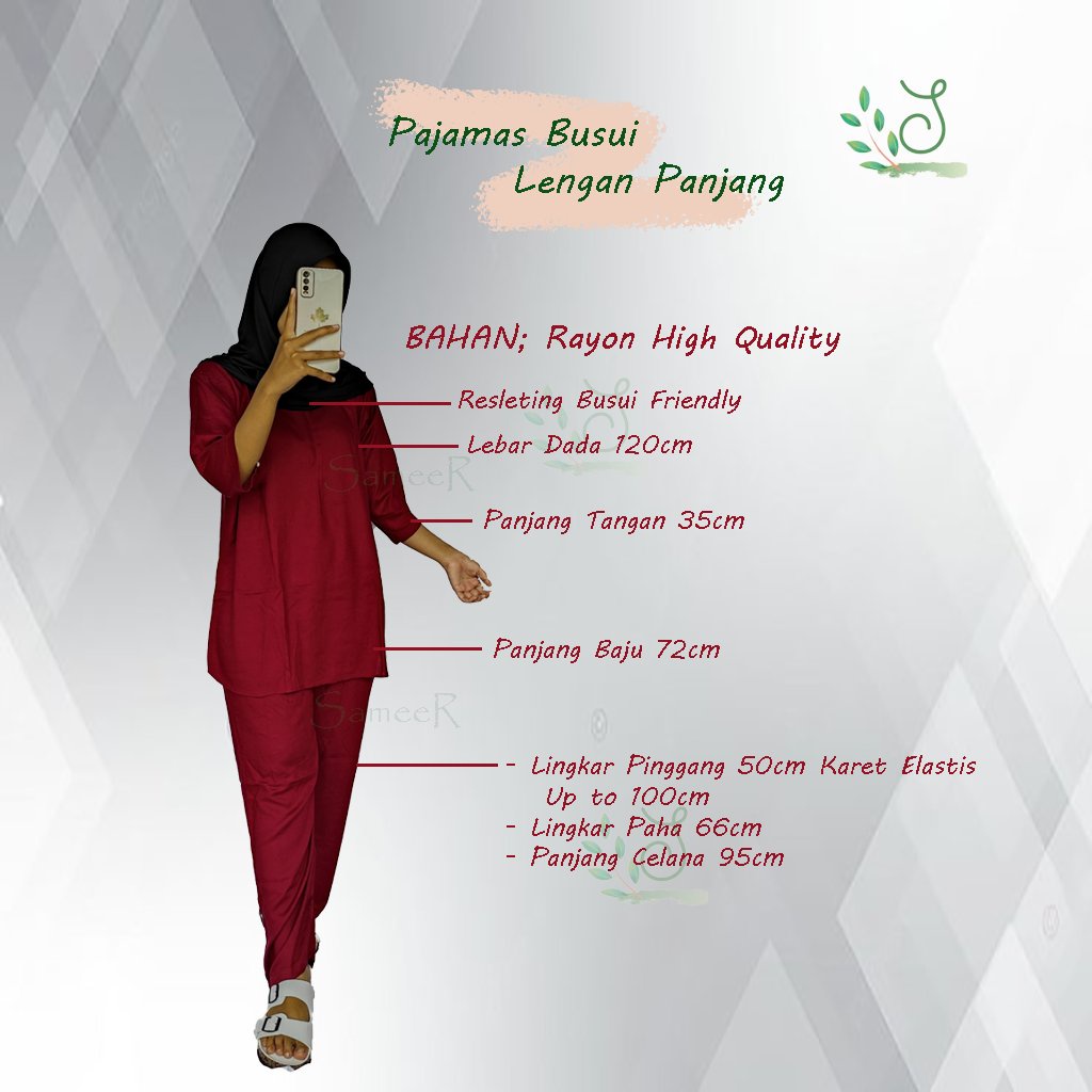 Setelan Rayon Wanita Busui Lengan 3/4 Kekinian Piyama Set Pajamas Polos Ld 120