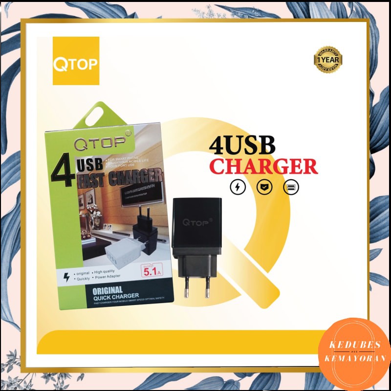 Batok Charger Qtop 4USB 5.1A OUTPUT ORIGINAL [kk]