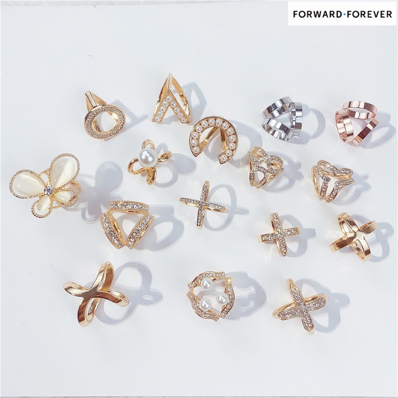 Bros Pin ring Alloy Simple Warna Emas Untuk Aksesoris Scarf Wanita M40282