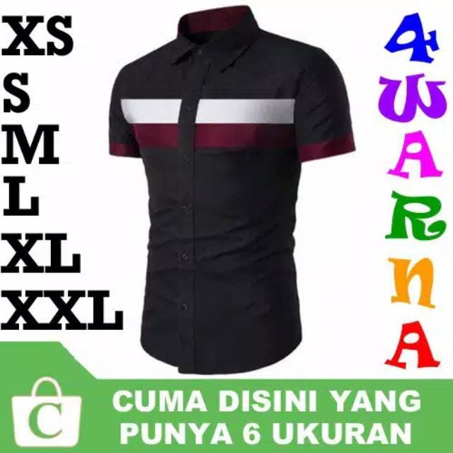 BISA COD XS S M L XL XXL Kemeja Pria Hem Cowok Polos Lengan Pendek Dada Sablon HITAM CORATCORETUDIO