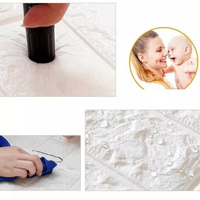 Wall Foam 3D Wallpaper dinding embose Bata putih 77cm x 70cm