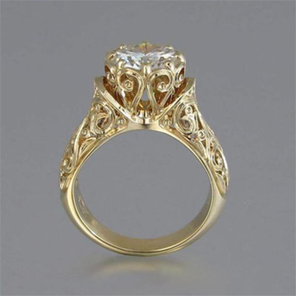 Cincin LILY Zircon Tunangan Kawin Vintage Lapis Emas Kuning