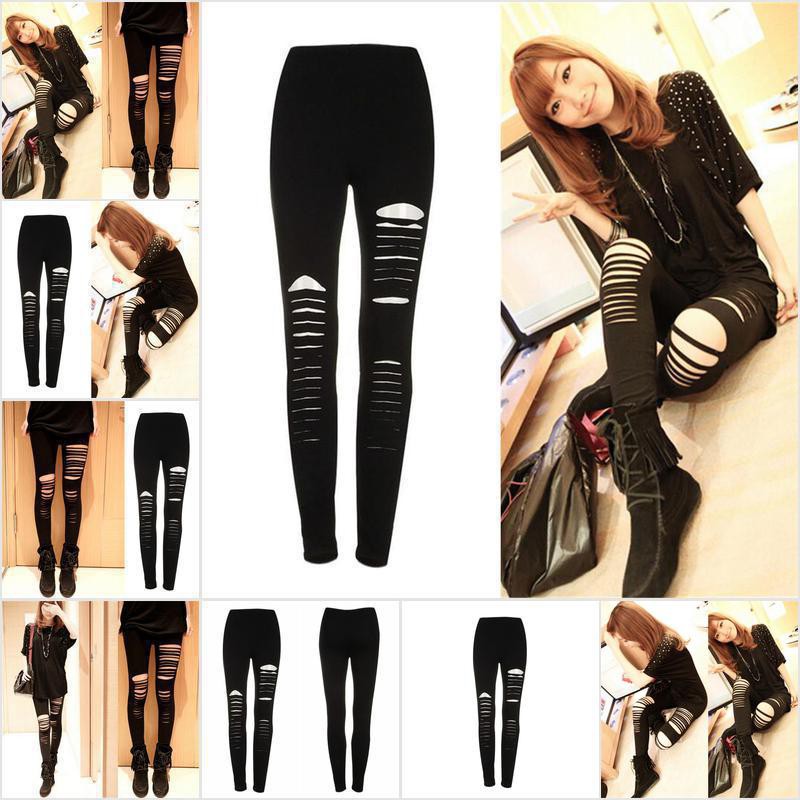 Celana Legging Wanita dengan Model Ripped dan Potongan Cut Celana Legging Wanita dengan Model Ripped dan Potongan Cut