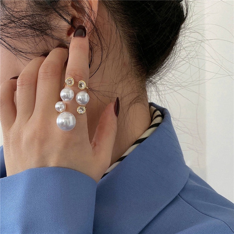 Cincin Jari Telunjuk Model Terbuka Hias Mutiara Gaya Retro Korea Untuk Wanita